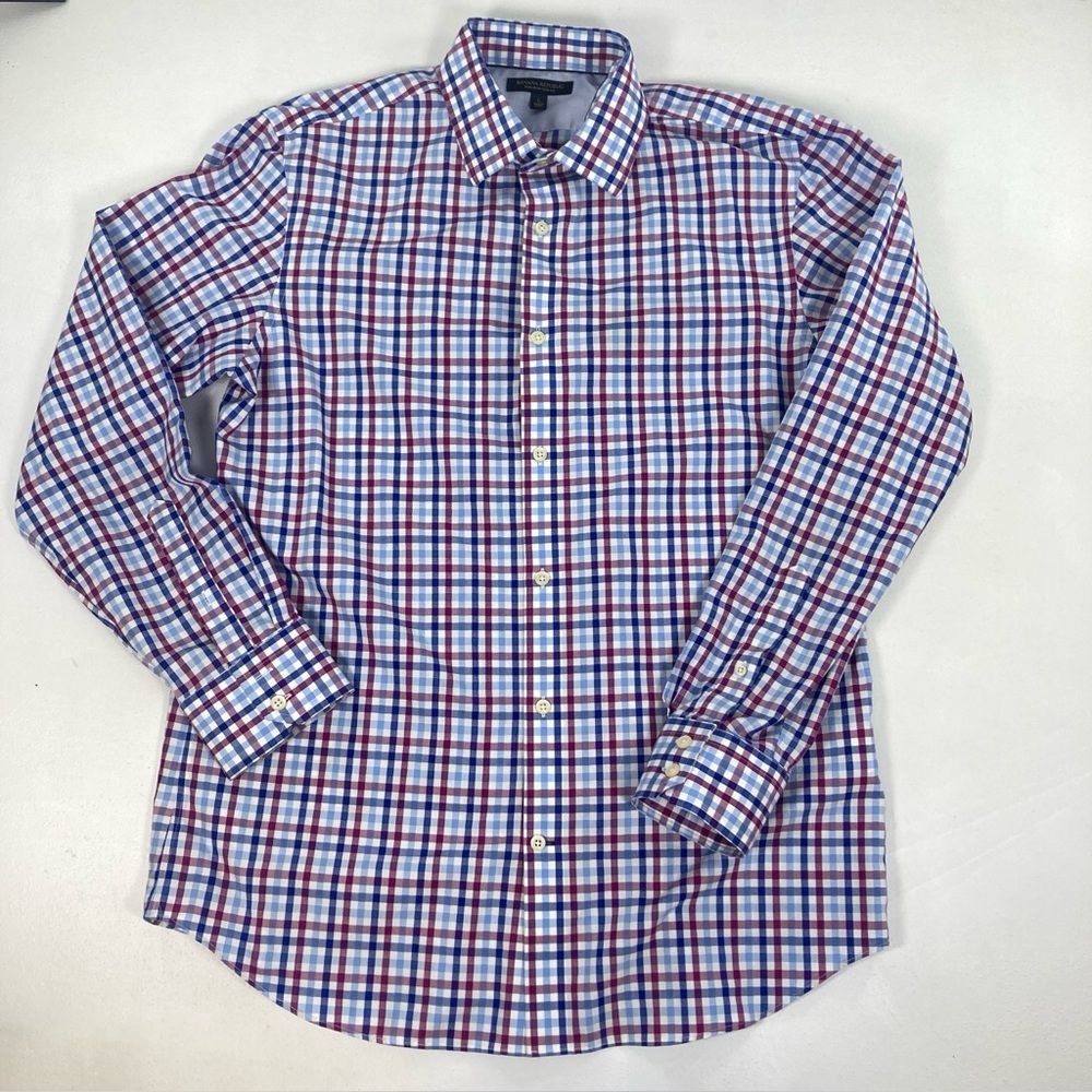 Banana Republic No Iron Slim Fit Men’s Dress Shirt Size Large Blue & Red Plaid
